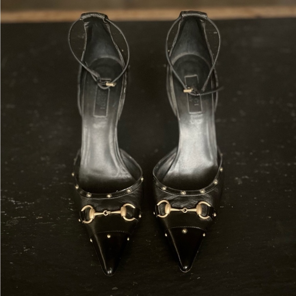 GUCCI] By Tom Ford  Horsebit Sexy Black Leather Point Toe Stiletto Heels